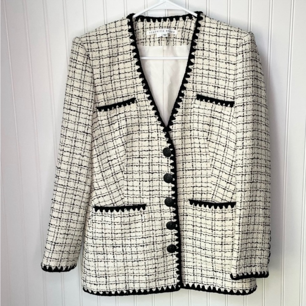 Veronica Beard Albia Tweed Jacket Black White Size 2